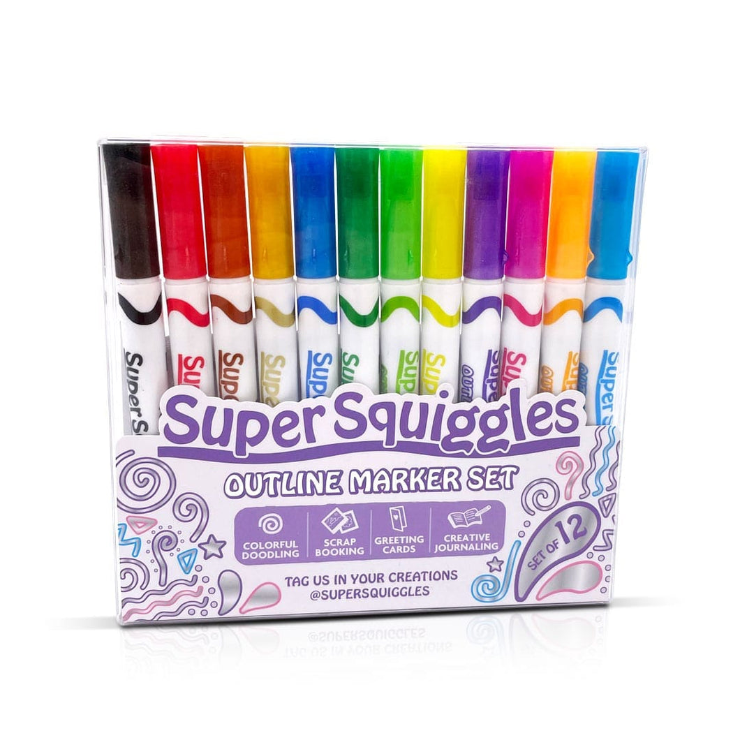 Outline Markers Pens Shimmer Markers - 12 Colors Shimmer Marker Set for  Doodling, Super Squiggles Outline Markers for Kids Ages 8-12, Double Line  Pen