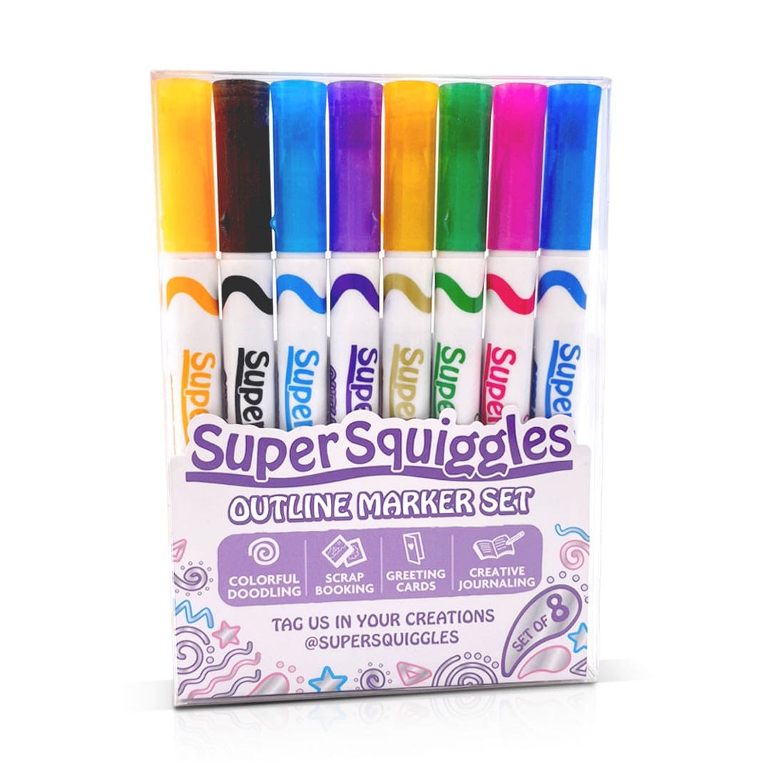 Shimmer Outline Markers Super Squiggles,double Line Metallic Pen Set,self- outline Doodle Marker For Painting Gift